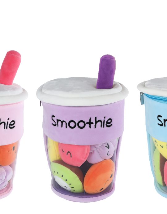 Fluffy Menu pluche Smoothy met 5 stuks fruit 26cm assorti