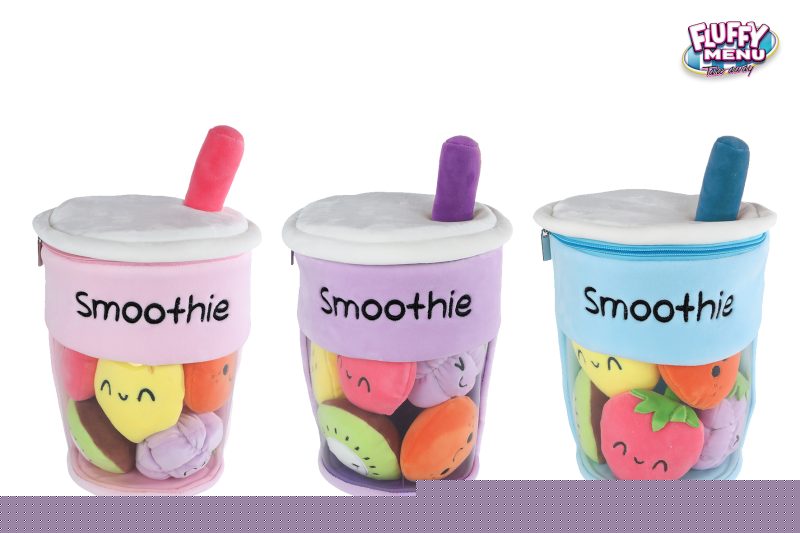 Fluffy Menu pluche Smoothy met 5 stuks fruit 26cm assorti