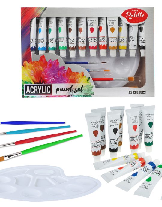 Verfset -12 tubes acrylverf met kwasten